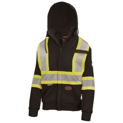 Women'S Hi-Vis Fr Heavyweight Cotton Safety Hoodie - Zipper Closure - Black | Pioneer 337SFW Pioneer