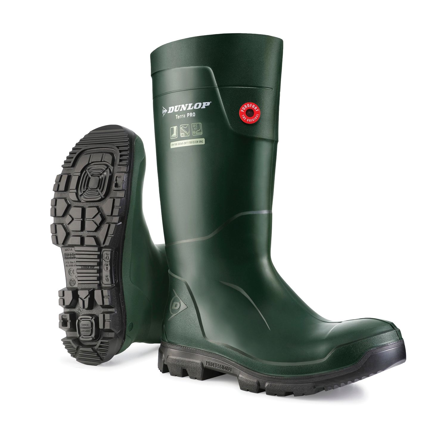 Purofort TerraPro Soft Toe, Green | 15" Waterproof PU Boots DLJ0KL01-5 Dunlop