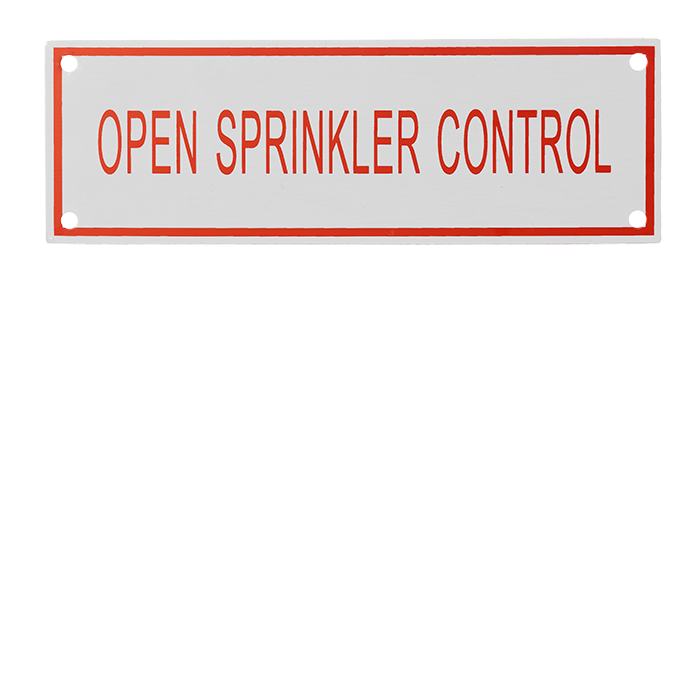 Aluminum Signs - Open Sprinkler Control - 6" x 2" A236 RS Steel