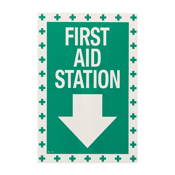 Vinyl Self Adhesive Sign - "First Aid Station" - 8" x 12" BL144 RS Steel