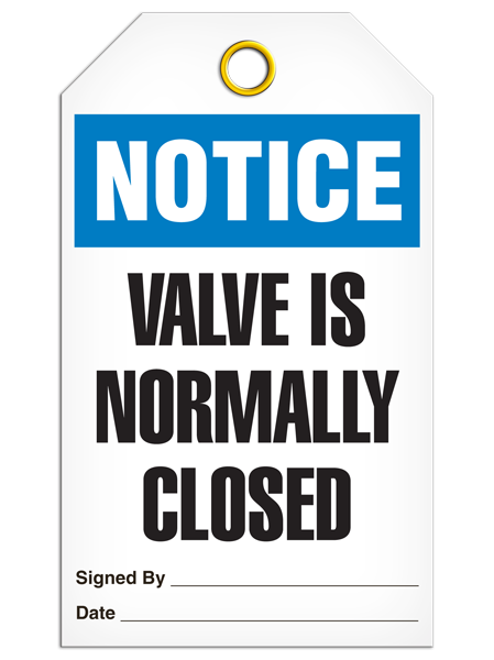 Notice Valve is Normally Closed Tag PKG/25 TG5006 INCOM