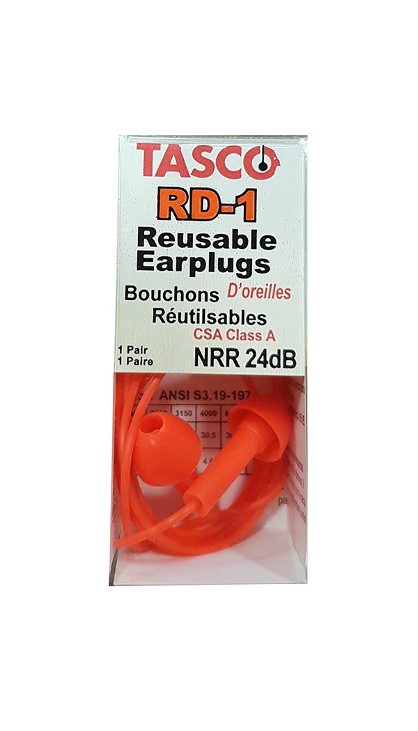 Tasco RD-1 Reusable Earplug with Cord in Clamshell - 1 Pair/Pack