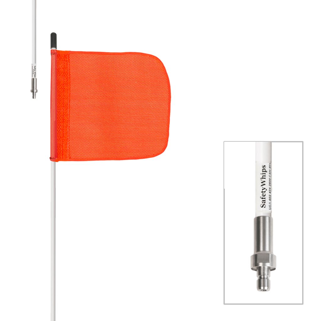 3' 1 Piece, Non-powered, Quick Disconnect, Heavy Duty Whip with 11.5"x11.5" Orange Mesh Flag SW03QD…