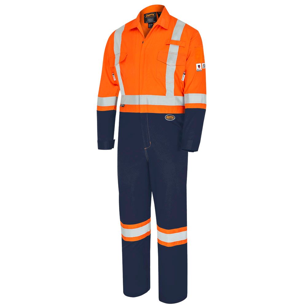 FR-Tech 88/12 7Oz. Safety Coverall - 2-Tone Industrial Wash - Hi-Viz Orange/Navy | Pioneer 7702BB/7…