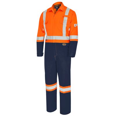 FR-Tech 88/12 7Oz. Safety Coverall - 2-Tone Industrial Wash - Hi-Viz Orange/Navy | Pioneer 7702BB/7…