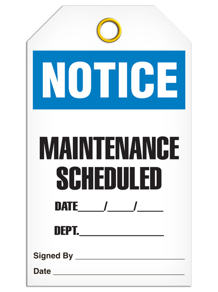 Notice Maintenance Scheduled Tag PKG/25 TG5022 INCOM