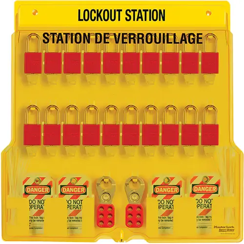 Lockout Station, Aluminum Padlocks, 20 Padlock Capacity | Master Lock 1484BP1106FRC Master Lock
