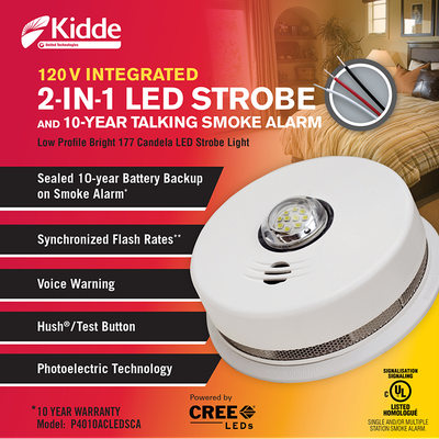 120V Hardwire, Photo Smoke and Strobe w/Lithium battery backup P4010ACLEDSCA RS Steel