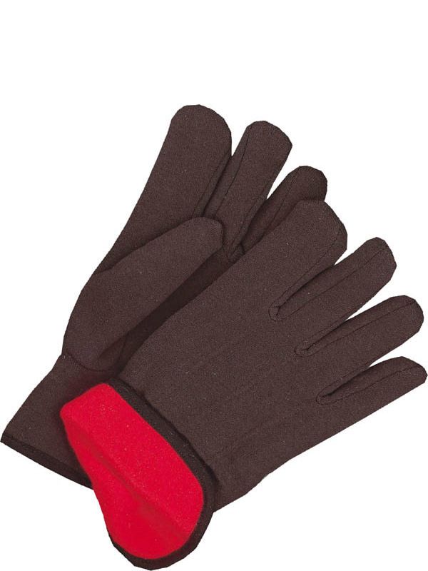 Brown Cotton Jersey Glove Slip on Wrist, Red Fleece Lined | Pack of 12 10-9-210BR Bob Dale Gloves
