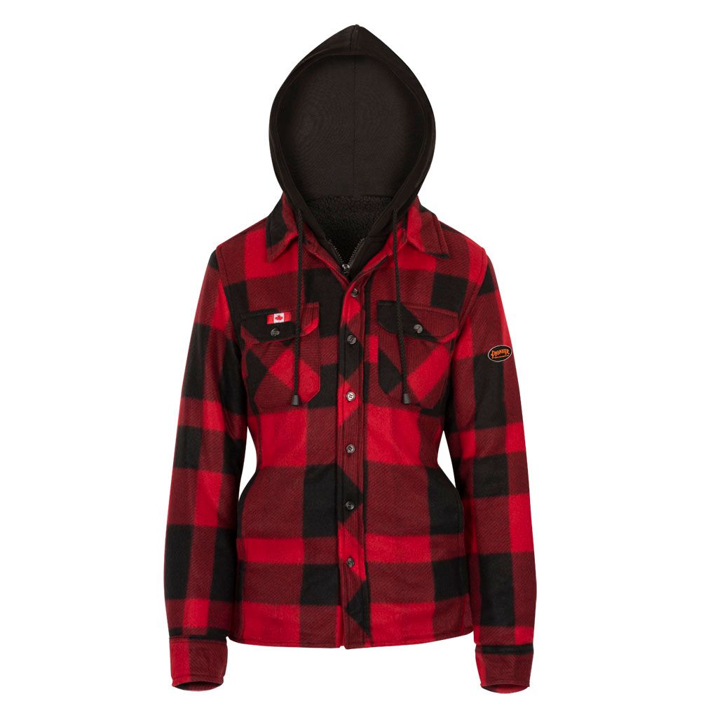 Women's Quilted Polar Fleece Hooded Shirt - Red/Black Plaid | Pioneer 415RBW Pioneer
