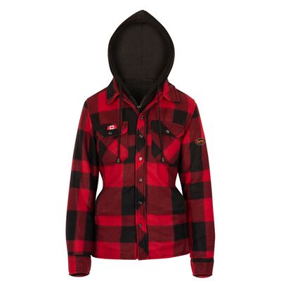 Women's Quilted Polar Fleece Hooded Shirt - Red/Black Plaid | Pioneer 415RBW Pioneer