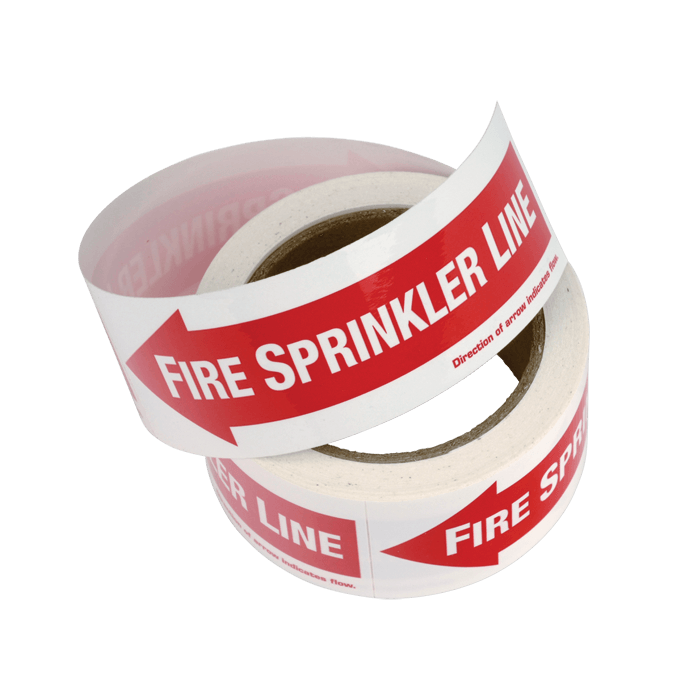 Vinyl Self Adhesive Signs - "Fire Sprinkler Line" with Left Arrow - 6" x 2" BL252L RS Steel