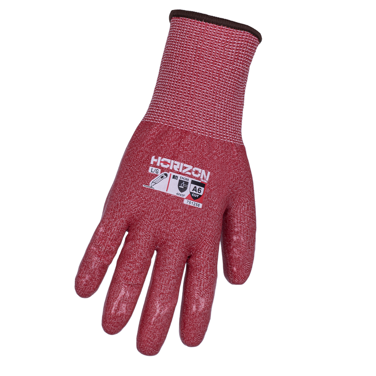 G Horizon Nylon LNR Red Silicon Coated Glove Cut Resistant A6 751258 Groupe BBH