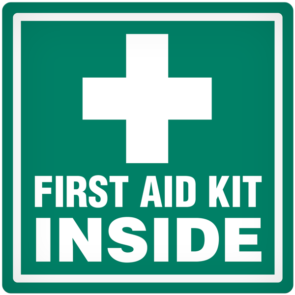 First Aid Kit Inside  - 4" x 4" Vehicle Safety Decal - 25/pkg DEC104 INCOM