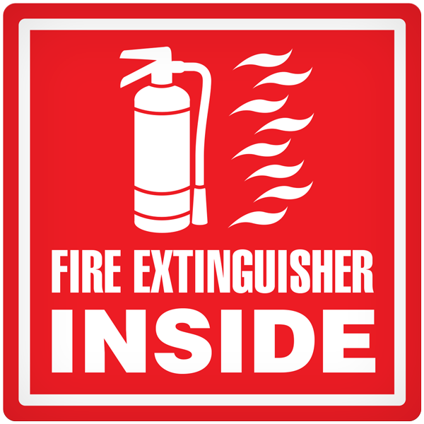 Fire Ext. Inside  - 4" x 4" Vehicle Safety Decal - 25/pkg DEC103 INCOM