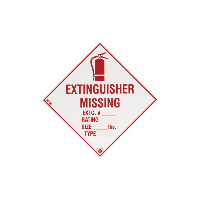Vinyl Self Adhesive Sign - Fire Extinguisher Missing - 4" x 4" BL132 RS Steel
