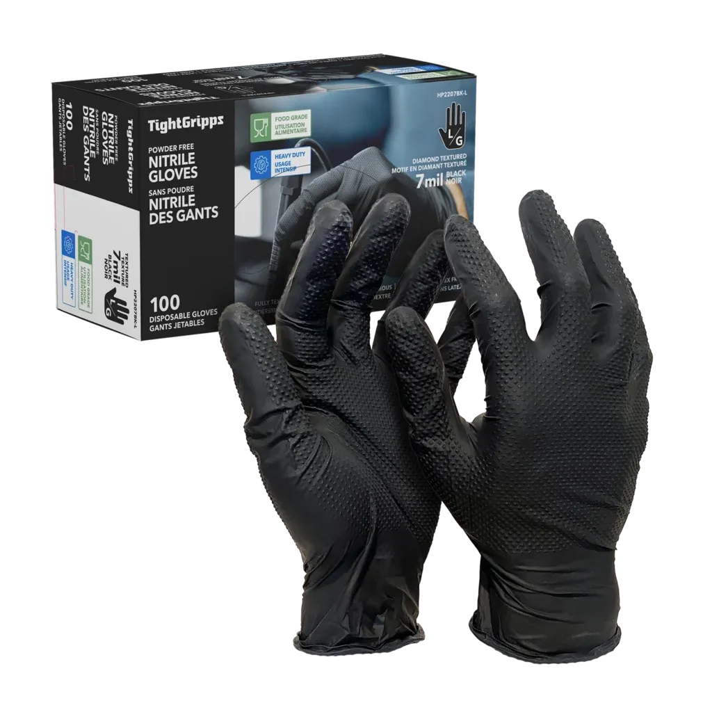7 mil Nitrile Disposable Gloves - Diamond Textured - Powder Free (1 Case/10 Boxes) HP2207 Diamond