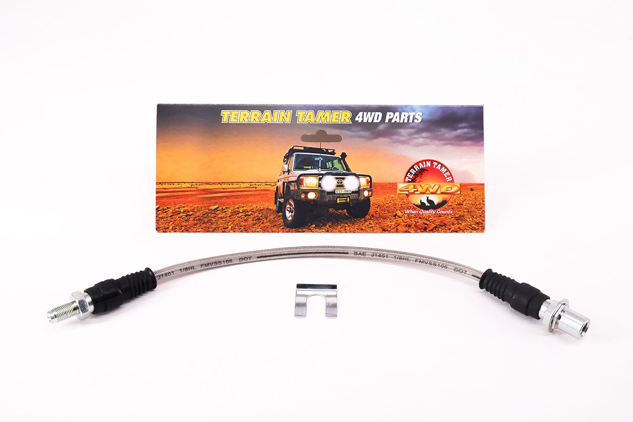 BRAIDED BRAKE HOSE REAR CENTRE +ABS +50MM EXTENDED