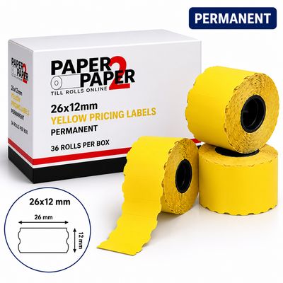 Yellow Pricing Labels 26x12mm – Permanent (36 Rolls Per Box) Yellow Pricing Labels 26x12mm – Permanent (36 Rolls Per Box)