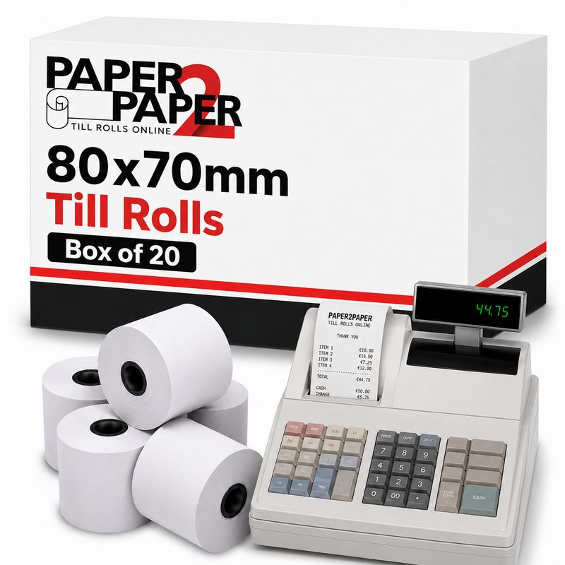80x70mm Thermal Till Rolls | Cash Register Rolls (20 Pack)