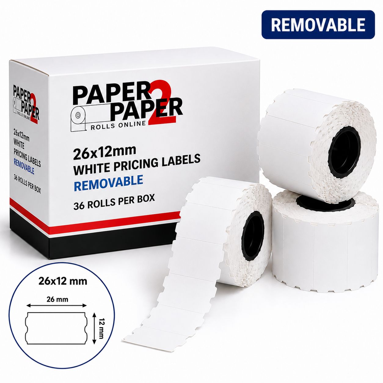 White Pricing Labels 26x12mm – Removable (36 Rolls Per Box) White Pricing Labels 26x12mm – Removable (36 Rolls Per Box)