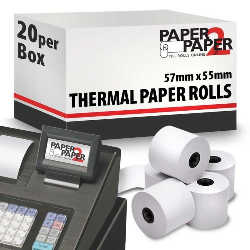 20 Rolls 57x55mm Thermal Till Rolls – Cash Register Receipt Rolls