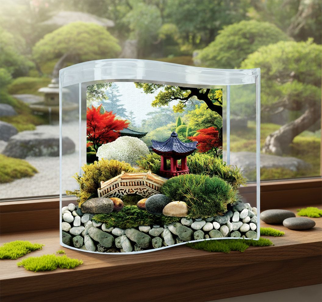 Bonsai Moss &amp; Rock Garden Wave Terrarium