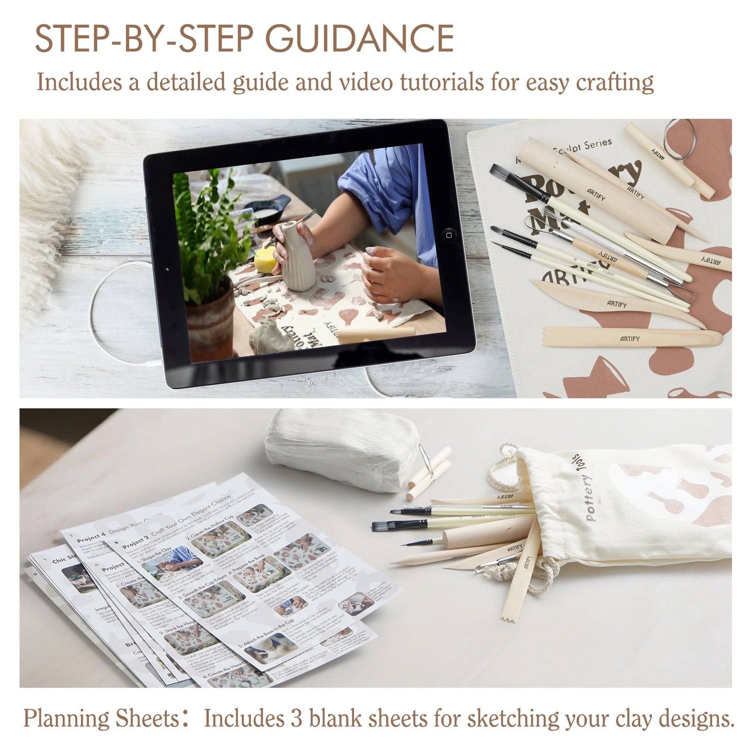 ARTIFY Air Dry Clay Craft Kit , DIY Home Pottery Kit for All Ages, Mold &amp; Sculpt Series