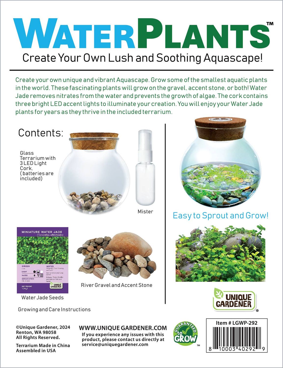 WaterPlants Aquatic Seed Kit Glass Terrarium with LED Light