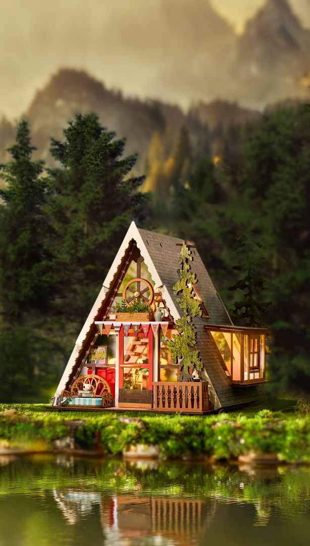 DIY Miniature House Kit: A-Frame Cabin