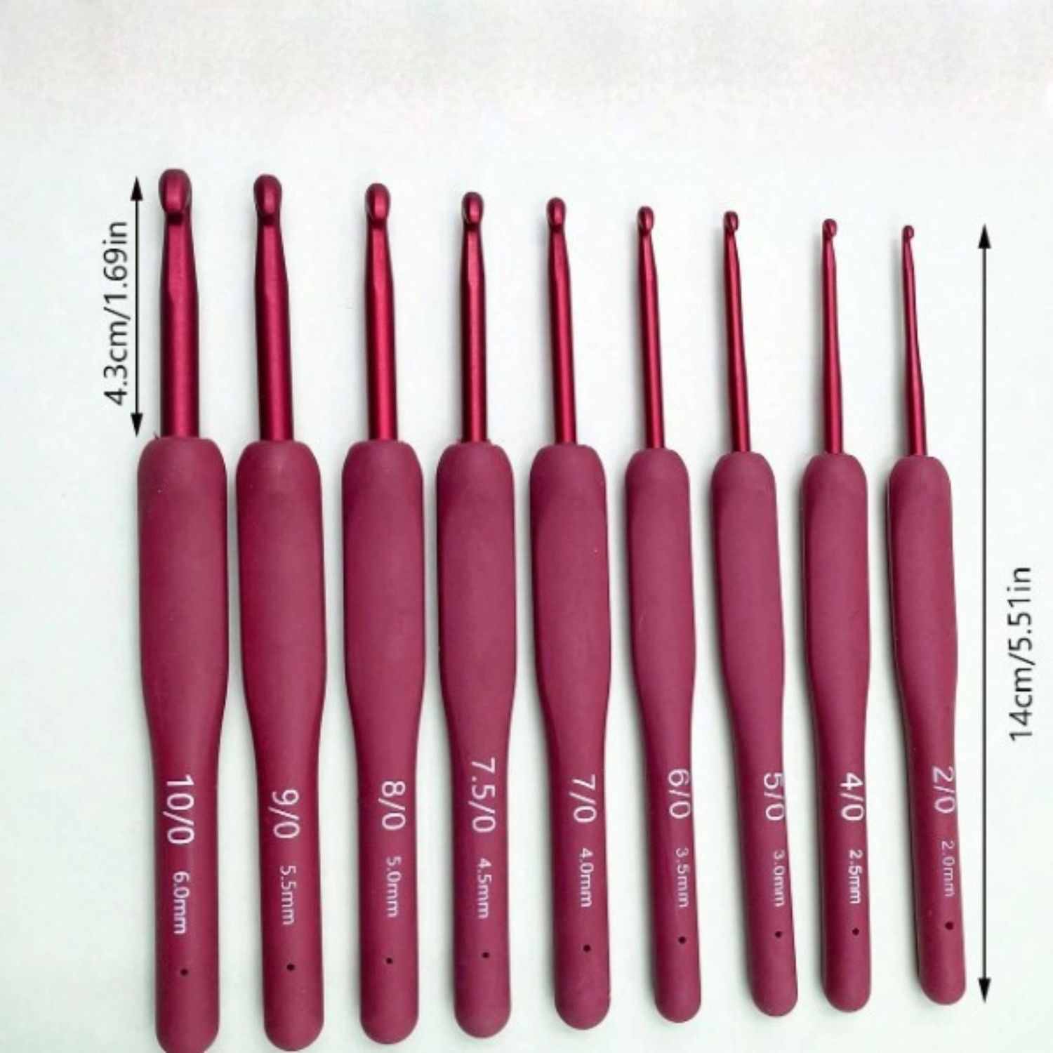 9-Piece Crochet Hook Set . Soft Grip Handles . 2.0–6.0mm