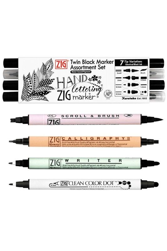 Kuretake® Zig Twin Black Marker Assortment Set