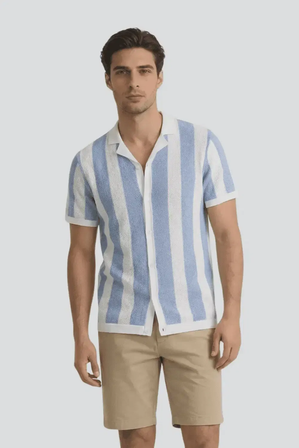 Stripe Flat Knit Camp Shirt