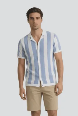 Stripe Flat Knit Camp Shirt