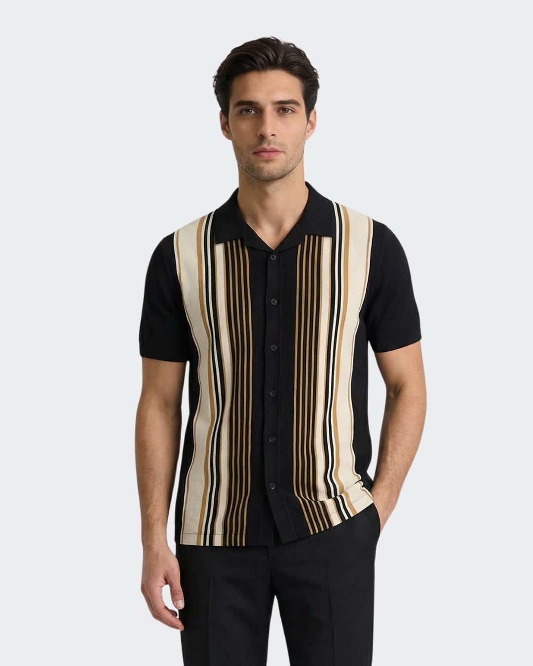 Striped Pique Camp Shirt
