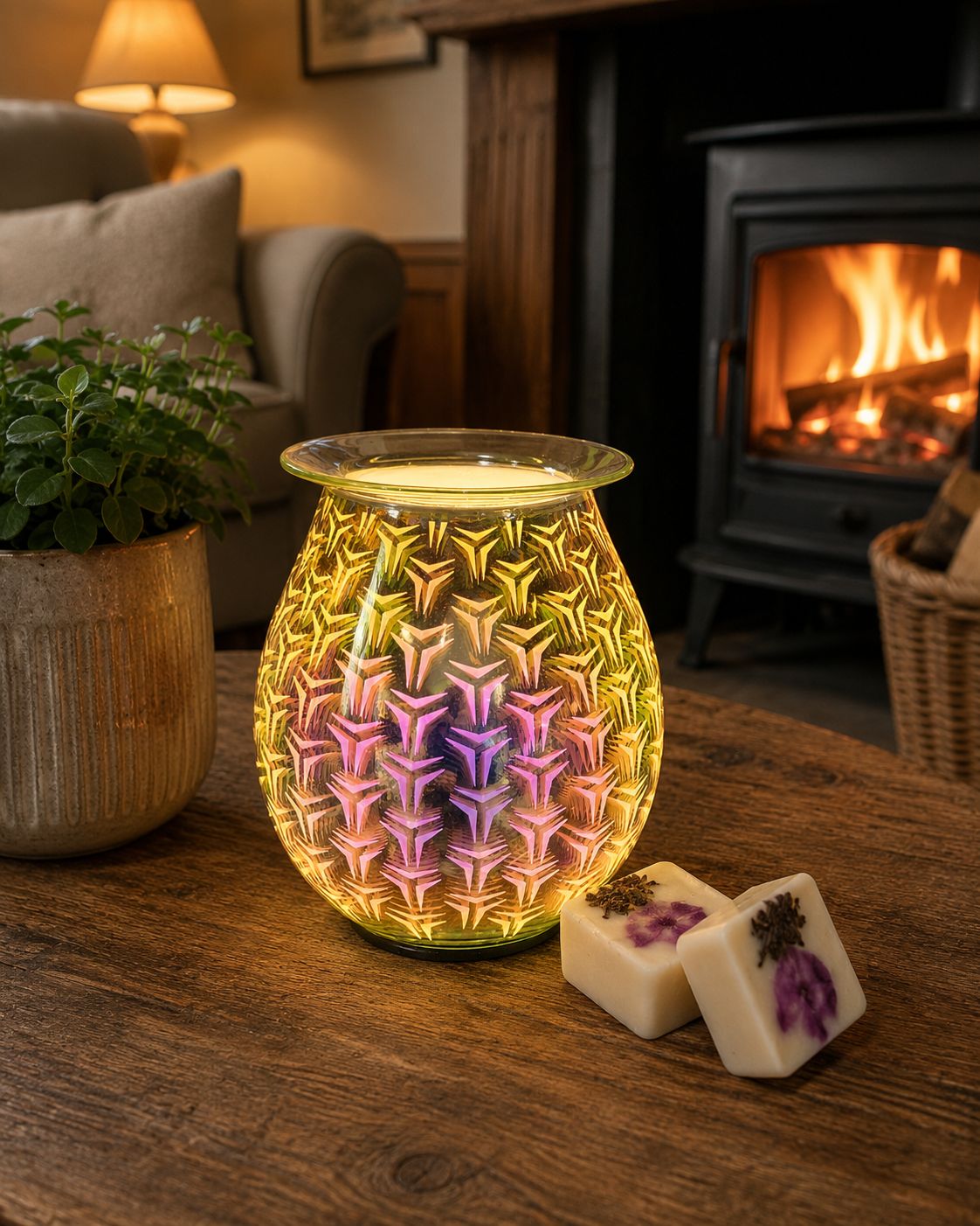 Electric Wax Melt Burner – Geometric Ambient Light Design