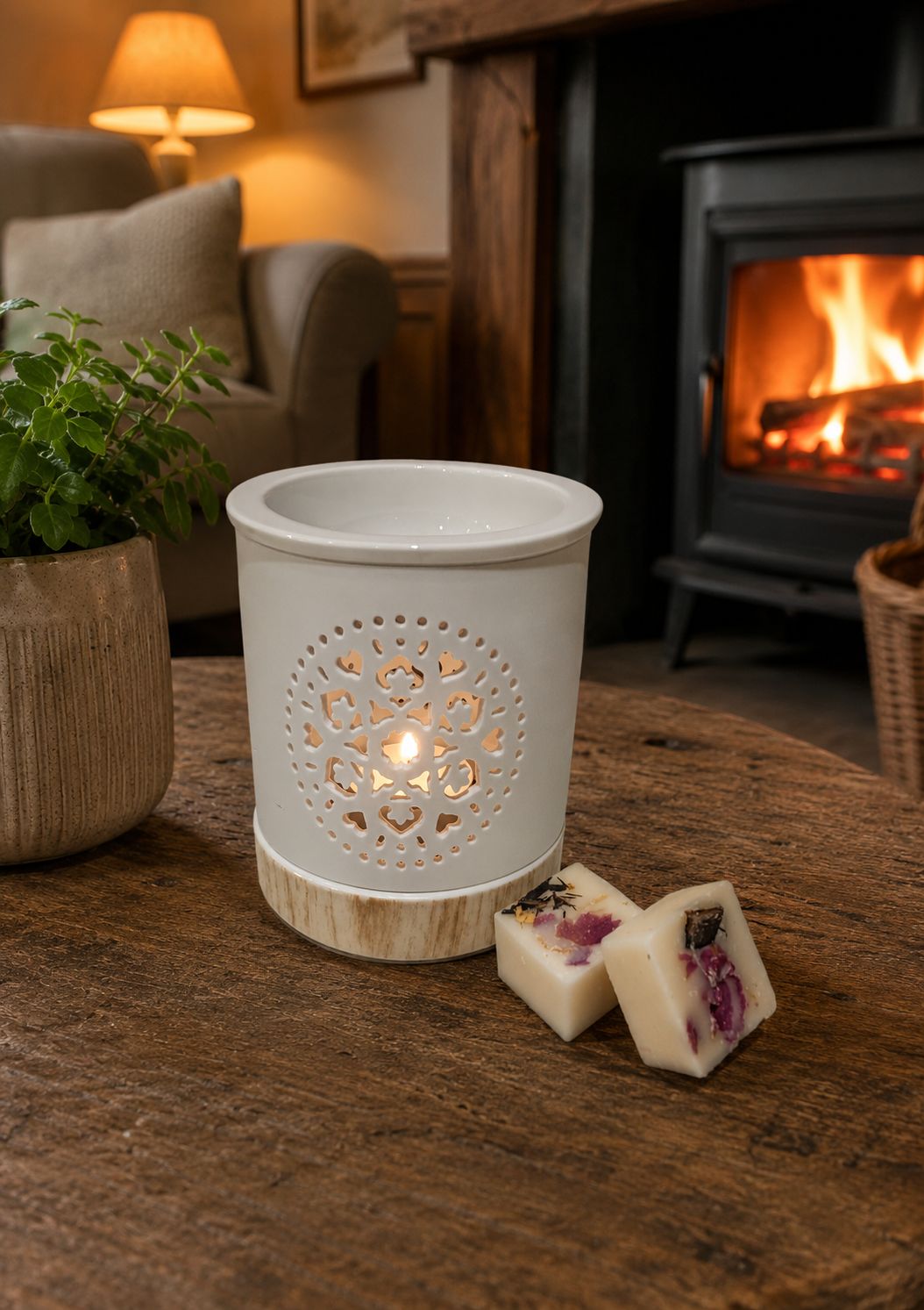 Wax Melt Burner - Ceramic with Mandala cutout