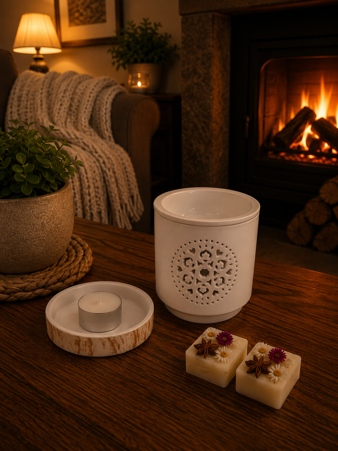Wax Melt Burner - Ceramic with Mandala cutout