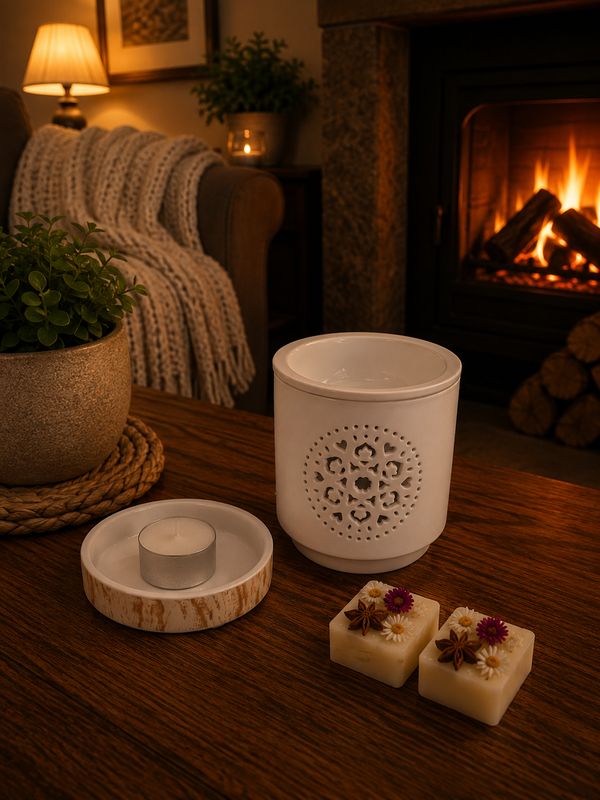 Wax Melt Burner - Ceramic with Mandala cutout
