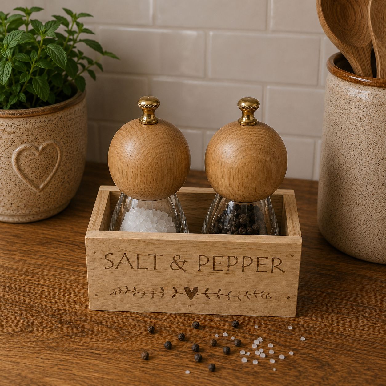 Salt & Pepper Mill/Grinder set with storage box