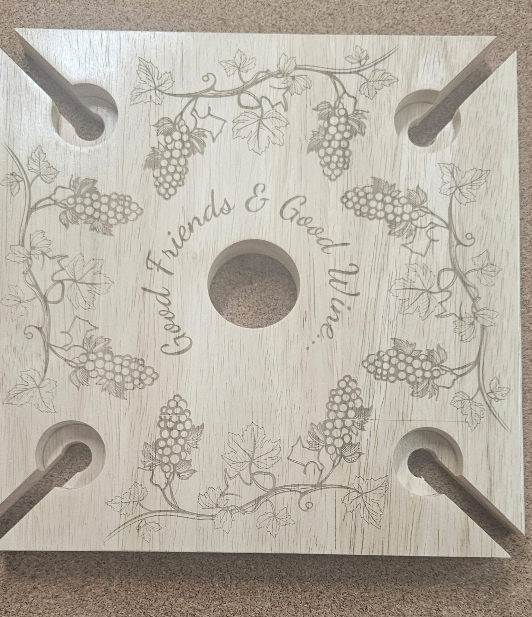 Hevea Wood 4 Person Wine Glass Holder