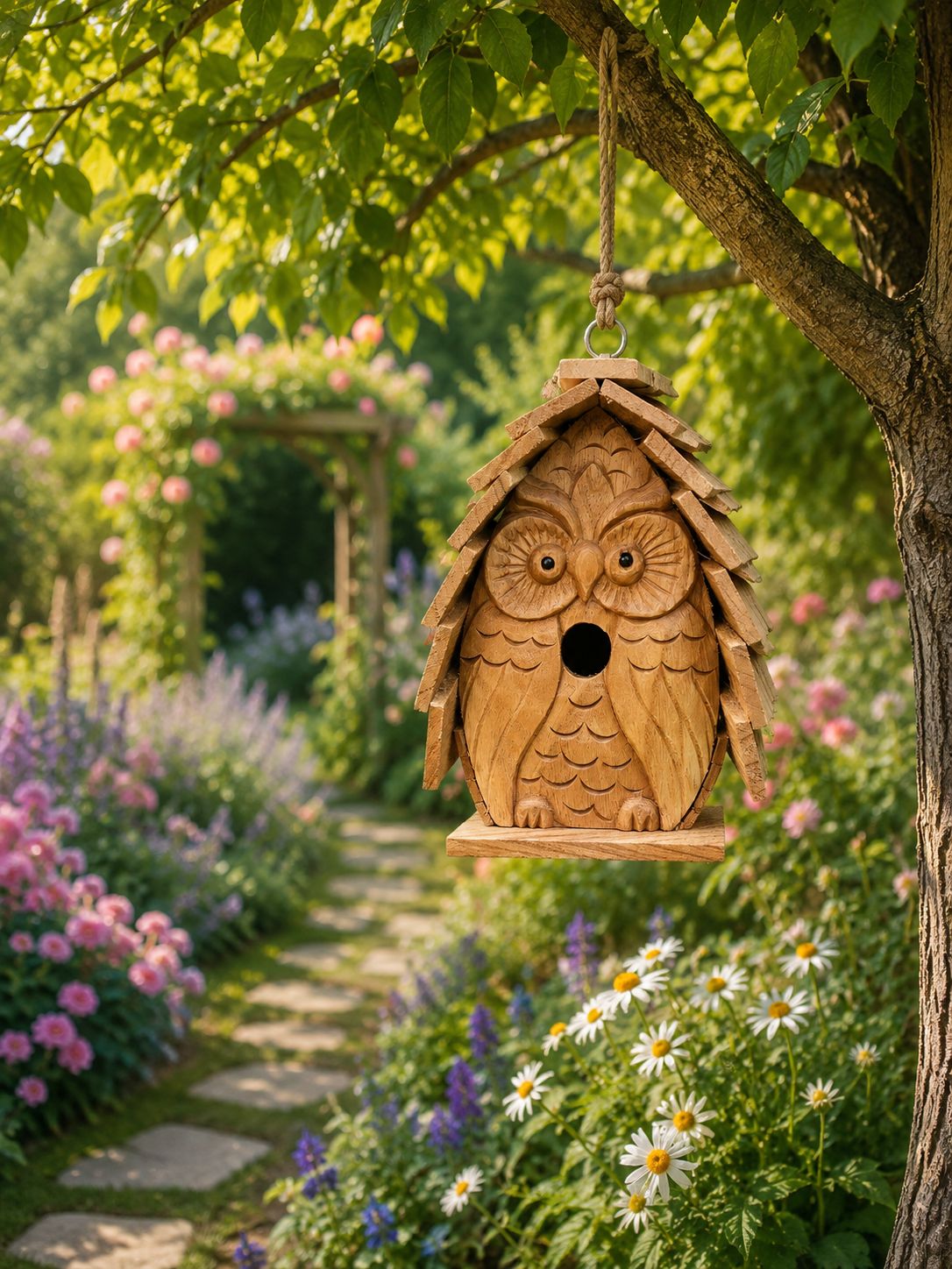 Wooden OWL Shaped Bird House - Freestanding or hanging