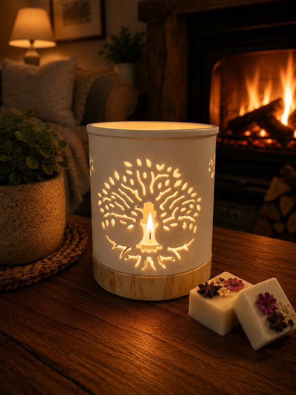 Wax Melt Burner - Ceramic with Tree of Life cutout
