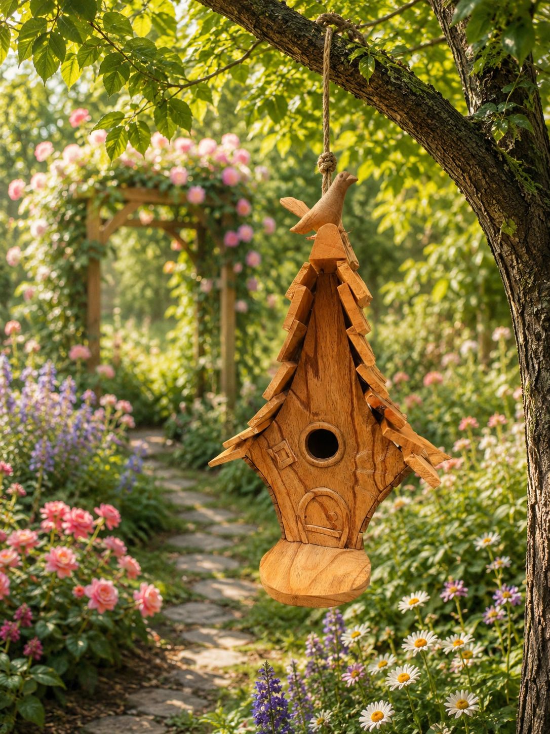 Wooden FAIRY HOUSE  Bird House - Freestanding or hanging