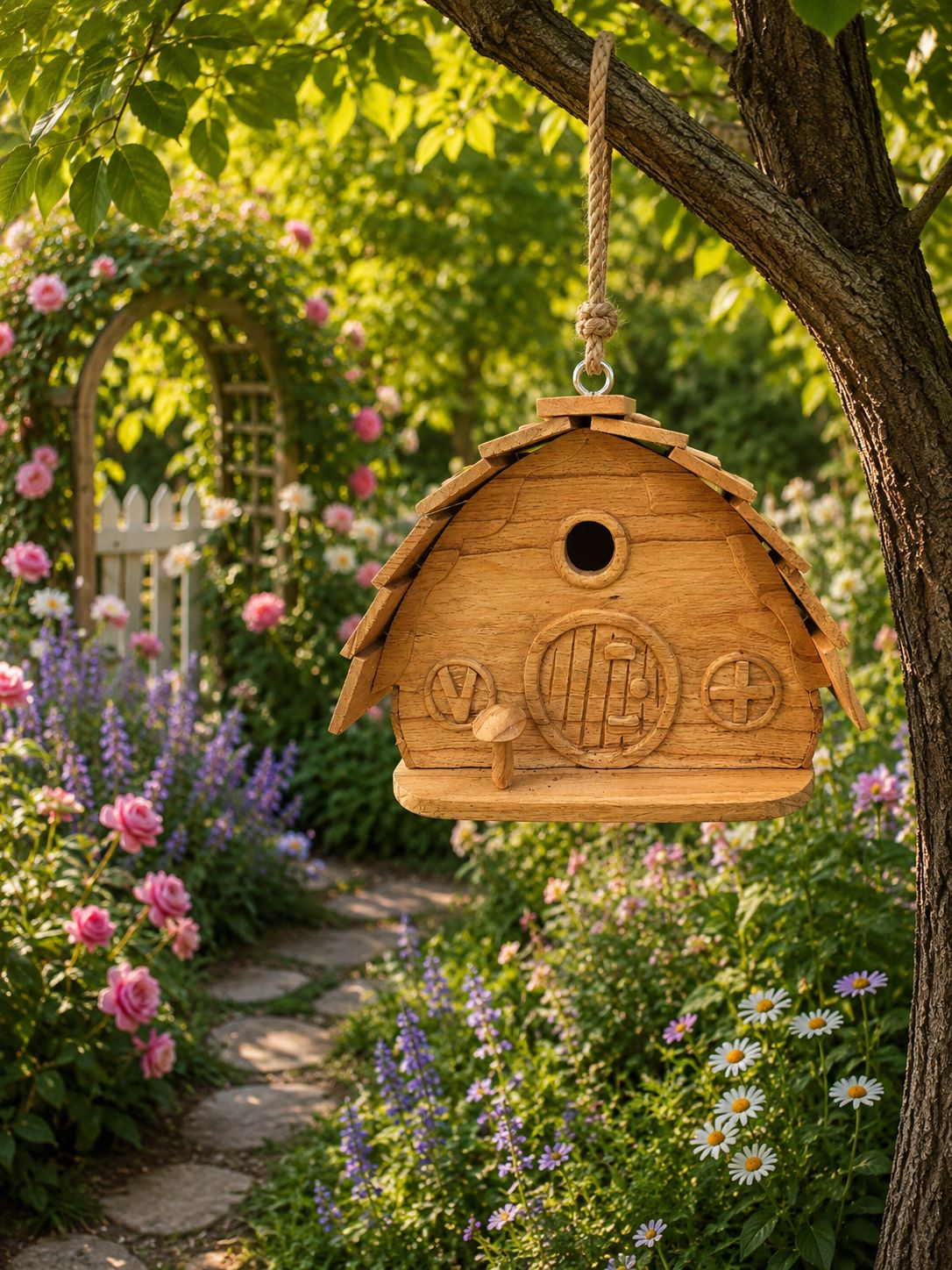Wooden HOBBIT HOUSE  Bird House - Freestanding or hanging