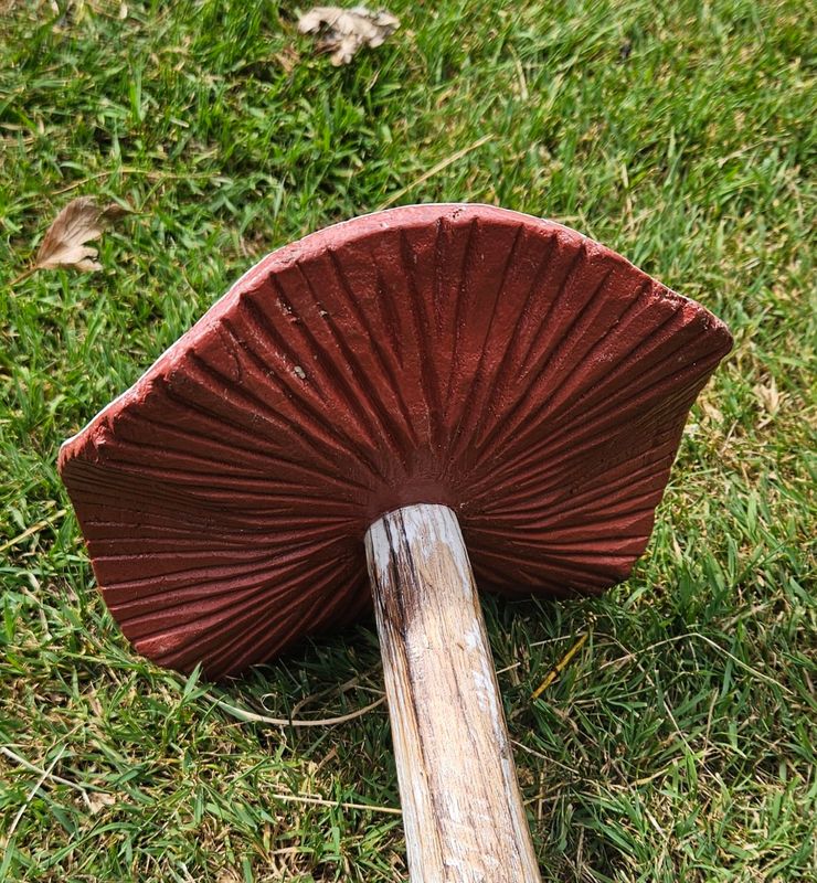 Painted Wooden flat topped Mushrooms for Garden