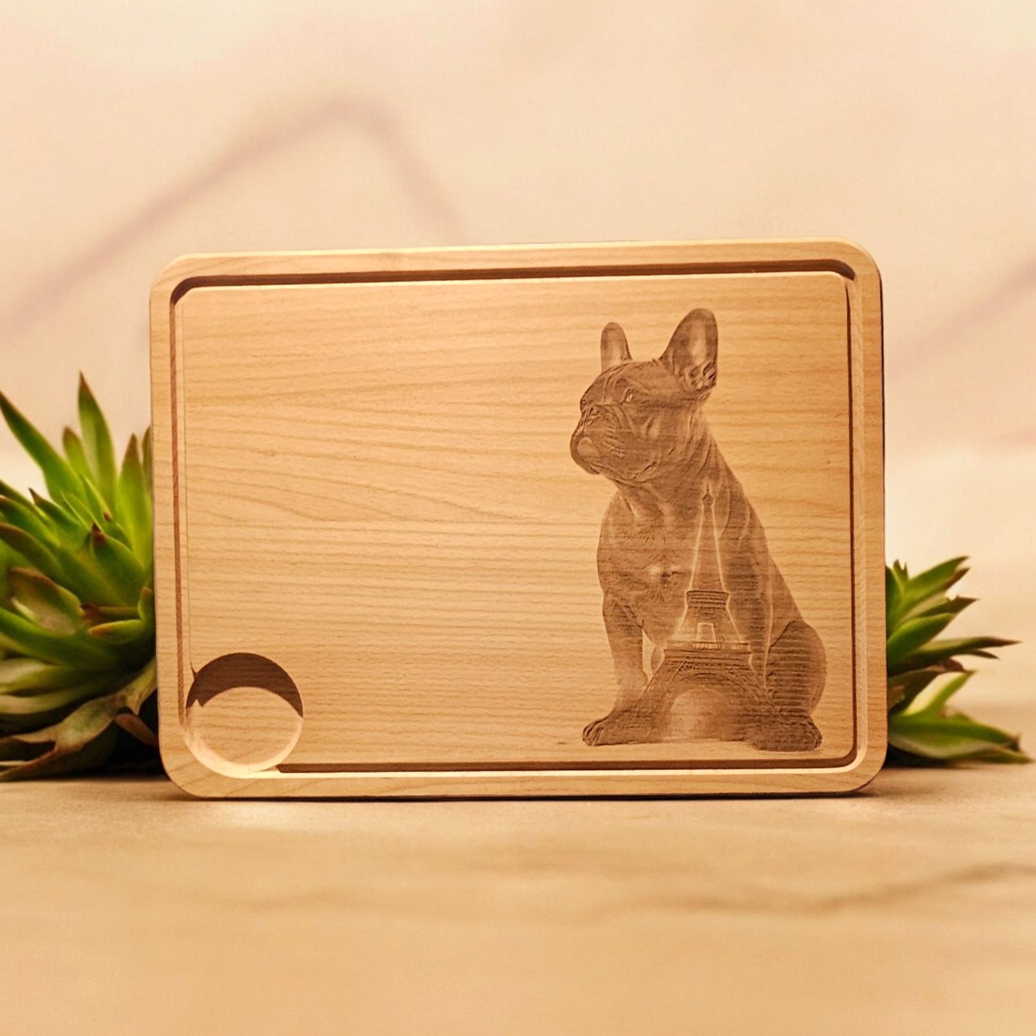Hevea wood chopping/serving board- Frenchie Dog design