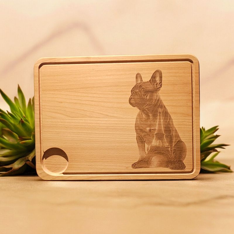 Hevea wood chopping/serving board- Frenchie Dog design
