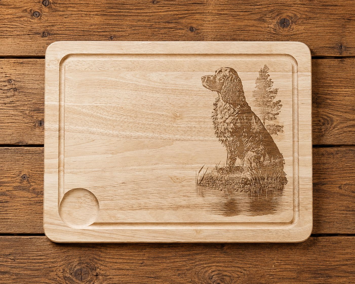 Hevea wood chopping/serving board- Spaniel design