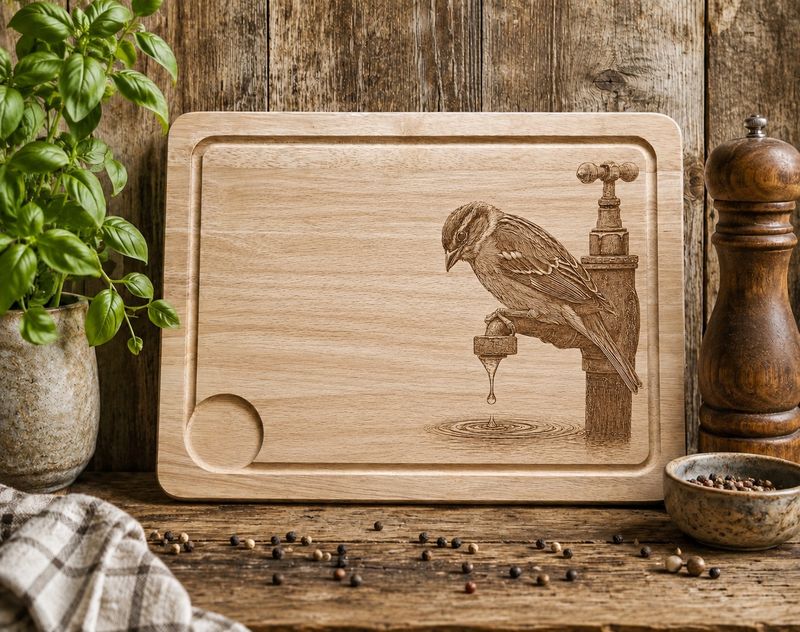 Hevea wood chopping/serving board- Sparrow on Tap design
